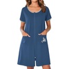Ekouaer Zip Up Robes for Women Zipper House Coat Short Bathrobes Nightgown(Dark Blue)