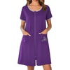 Ekouaer Zip Up Robes for Women Zipper House Coat Short Bathrobes Nightgown(Dark Purple)