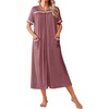 Ekouaer Zipper Robes for Women Short Sleeve Bathrobe with Pockets(Gray Purple)