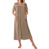 Ekouaer Zipper Robes for Women Short Sleeve Bathrobe with Pockets(Khaki)