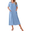 Ekouaer Zipper Robes for Women Short Sleeve Bathrobe with Pockets(Light Blue)