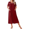 Ekouaer Zipper Robes for Women Short Sleeve Bathrobe with Pockets(Wine Red)