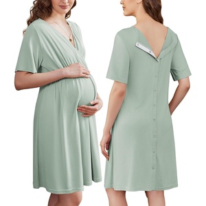 Ekouaer Labor and Delivery Gown for Hospital V Neck Maternity Nursing Dress(Celadon Green)