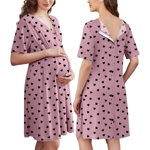 Ekouaer Labor and Delivery Gown for Hospital V Neck Maternity Nursing Dress(Grey Purple Red Heart)
