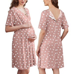 Ekouaer Labor and Delivery Gown for Hospital V Neck Maternity Nursing Dress(Light Blue Heart)