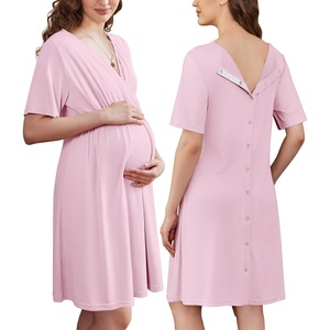 Ekouaer Labor and Delivery Gown for Hospital V Neck Maternity Nursing Dress(Light Pink)