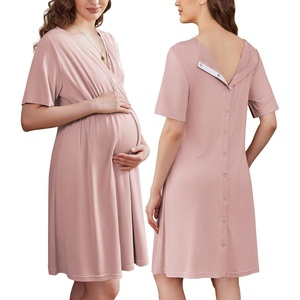 Ekouaer Labor and Delivery Gown for Hospital V Neck Maternity Nursing Dress(Mauve)