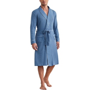 Ekouaer Mens Robes Lightweight Waffle Knit Kimono Bathrobe Long Sleeve Sleepwear Soft Knee Length Robe with Pockets(Navy)