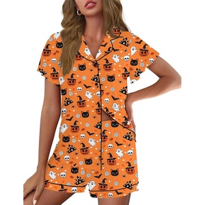 Ekouaer Pajamas for Women Set Button Up Bridal Pjs Ruffle Sleeve(Halloween Orange)
