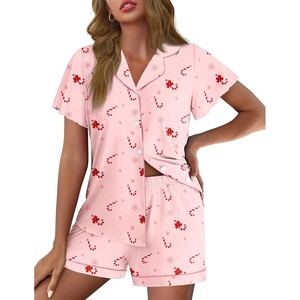 Ekouaer Pajamas for Women Set Button Up Bridal Pjs Ruffle Sleeve(Pink Candy Cane)