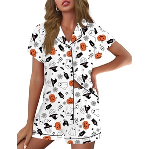 Ekouaer Pajamas for Women Set Button Up Bridal Pjs Ruffle Sleeve(Pumpkin Ghost)