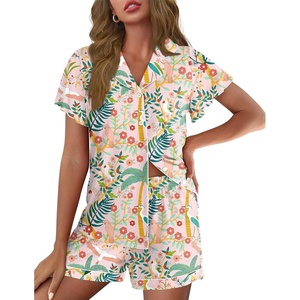 Ekouaer Pajamas for Women Set Button Up Bridal Pjs Ruffle Sleeve(Tropical Print)