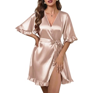 Ekouaer Silk Robes for Women Short Lightweight Bathrobe Satin Kimono Robes(Champagne)