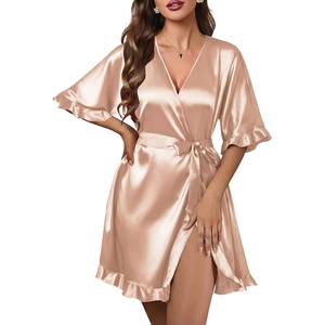 Ekouaer Silk Robes for Women Short Lightweight Bathrobe Satin Kimono Robes(Khaki)