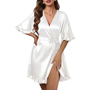 Ekouaer Silk Robes for Women Short Lightweight Bathrobe Satin Kimono Robes(Pure White)