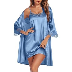 Ekouaer Sleepwear Women’s Satin Nightgown with Robes Set 2 Piece(Bronze Violet)