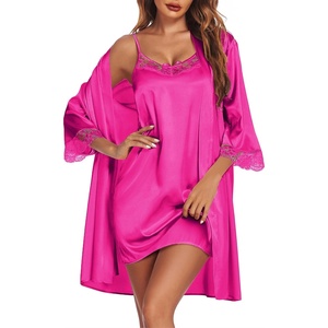 Ekouaer Sleepwear Women’s Satin Nightgown with Robes Set 2 Piece(Hot Pink)