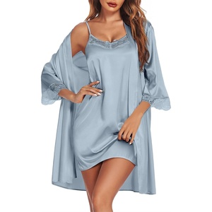 Ekouaer Sleepwear Women’s Satin Nightgown with Robes Set 2 Piece(Light Blue)