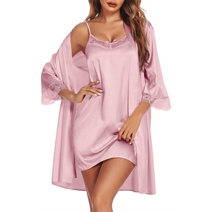Ekouaer Sleepwear Women’s Satin Nightgown with Robes Set 2 Piece(Pink)