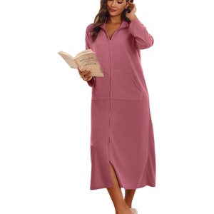 Ekouaer Women Zipper Robe Long Sleeves House Coat Soft Bathrobe Housecoat(Pale Violet Red)