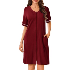 Ekouaer Women Zipper Robe Short Sleeves Housecoat Bathrobes Zip Up Robe(Wine Red)