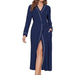 Ekouaer Womens Robes Lightweight Soft Knit Bathrobe Full Length Sleepwear(Navy Blue)