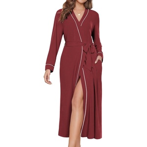 Ekouaer Womens Robes Lightweight Soft Knit Bathrobe Full Length Sleepwear(Wine Red)