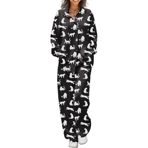 Ekouaer Womens Satin Silky Pajama Set Soft Long PJs Button Down Loungewear(B-black Leopard)