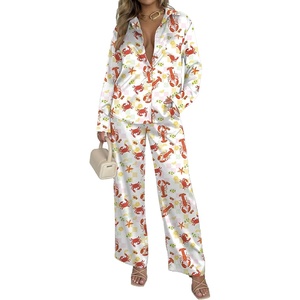 Ekouaer Womens Satin Silky Pajama Set Soft Long PJs Button Down Loungewear(C_crayfish)