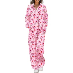 Ekouaer Womens Satin Silky Pajama Set Soft Long PJs Button Down Loungewear(Love Cake Print)