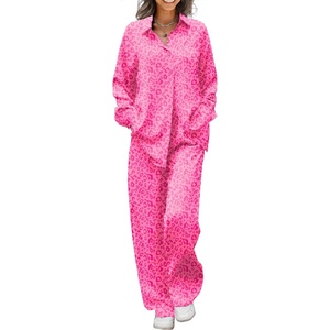 Ekouaer Womens Satin Silky Pajama Set Soft Long PJs Button Down Loungewear(Pink Leopard Print)
