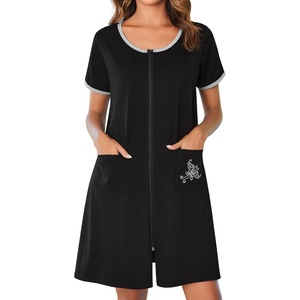 Ekouaer Zip Up Robes for Women Zipper House Coat Short Bathrobes Nightgown(Black)