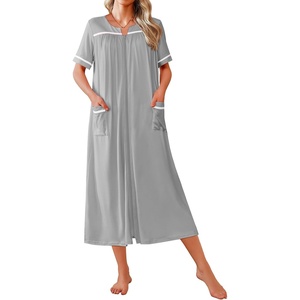 Ekouaer Zipper Robes for Women Short Sleeve Bathrobe with Pockets(Light Grey)