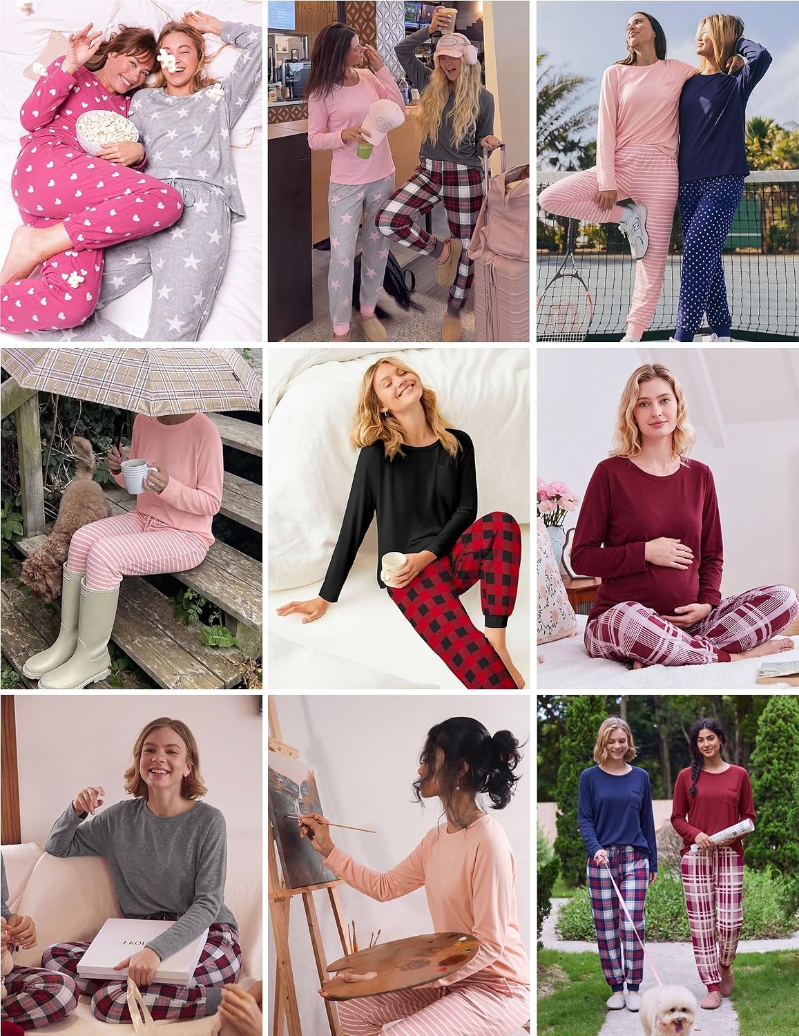 image:imageEkouaer 2 Pack Womens Pajama Sets Long Sleeve Pjs Soft Comfy Lounge SetNavydark Gray Stars