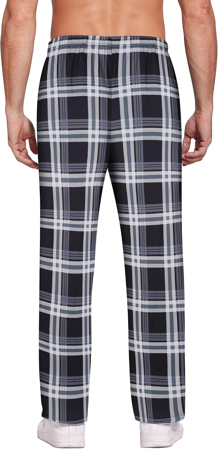 image:imageEkouaer Mens Pajama Pants Plaid Lounge Pants Soft Pj Bottoms with PocketsBlack and Grey Plaid