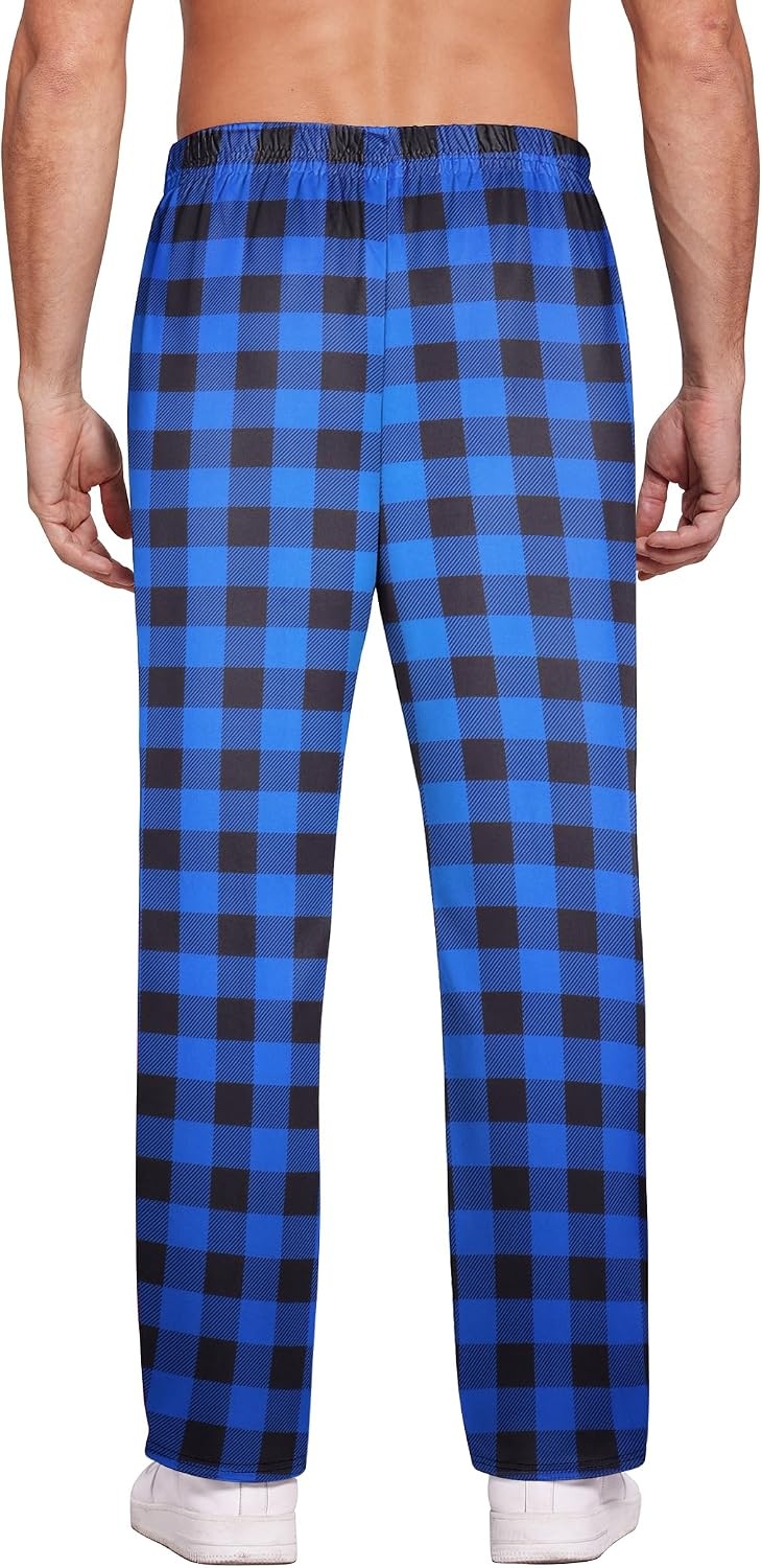 image:imageEkouaer Mens Pajama Pants Plaid Lounge Pants Soft Pj Bottoms with PocketsBlue and Black Plaid