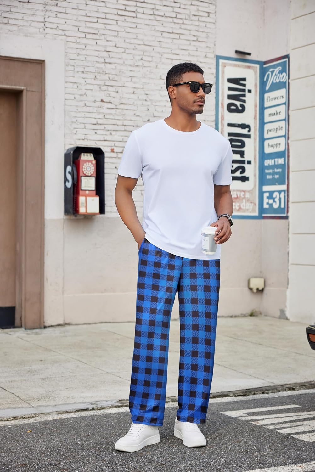 image:imageEkouaer Mens Pajama Pants Plaid Lounge Pants Soft Pj Bottoms with PocketsBlue and Black Plaid