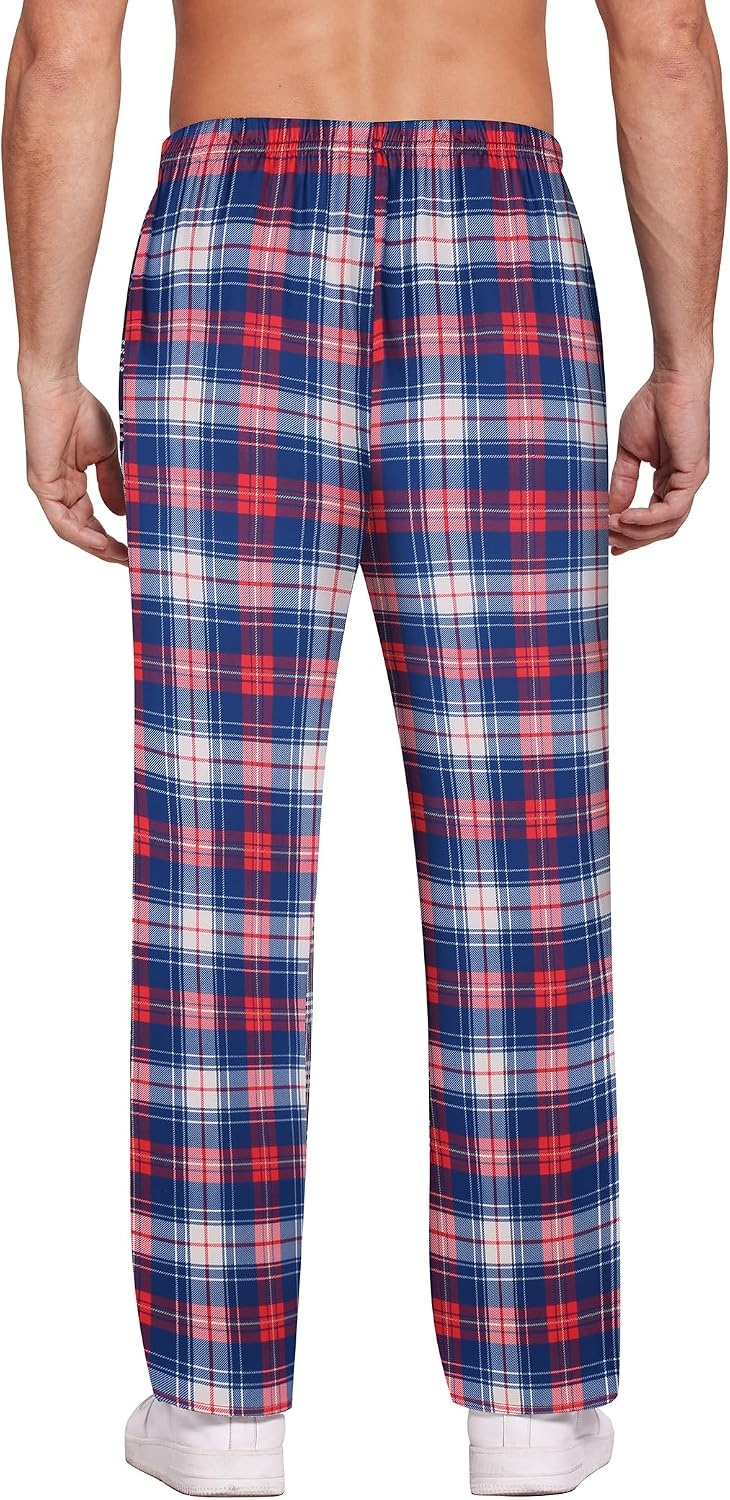 image:imageEkouaer Mens Pajama Pants Plaid Lounge Pants Soft Pj Bottoms with PocketsRed and Blue Plaid