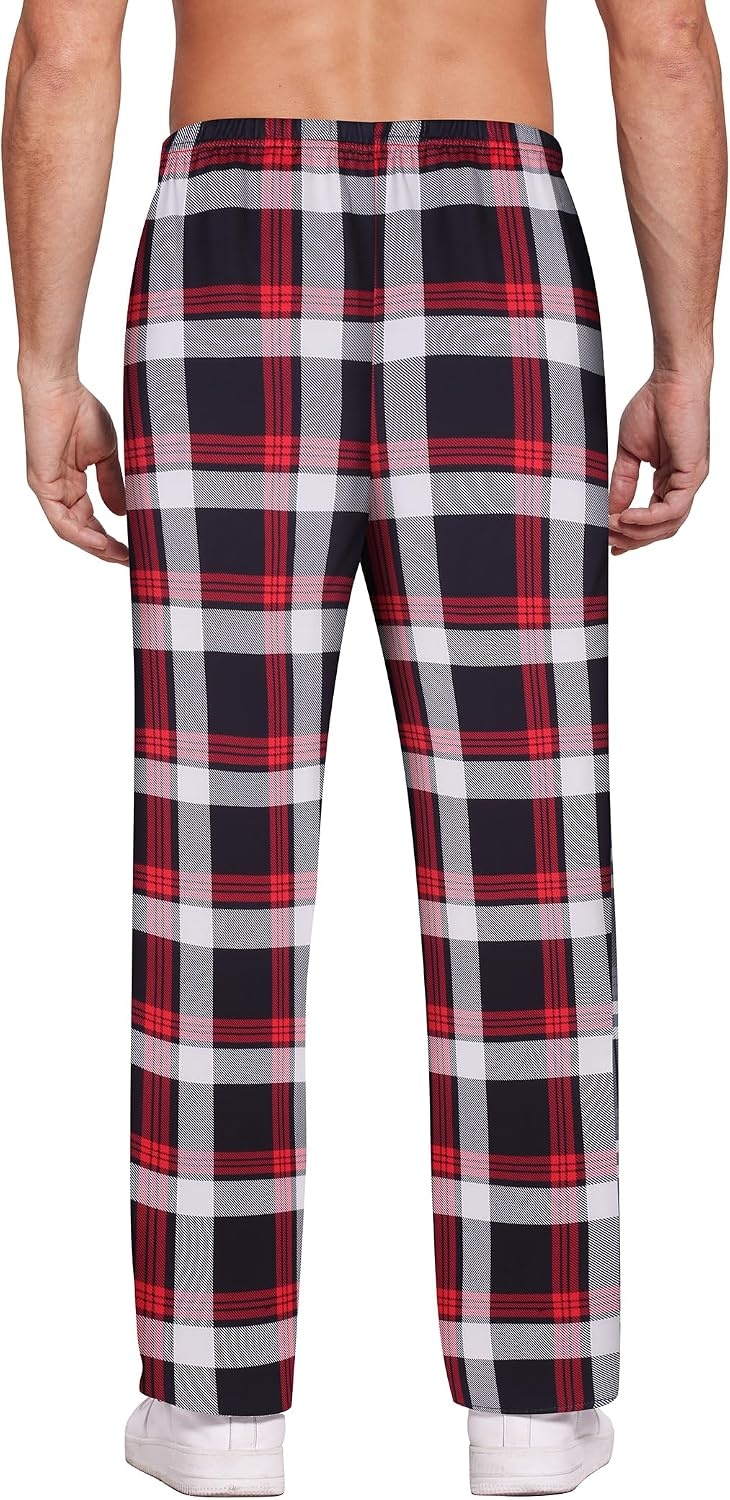 image:imageEkouaer Mens Pajama Pants Plaid Lounge Pants Soft Pj Bottoms with PocketsRed and White Plaid