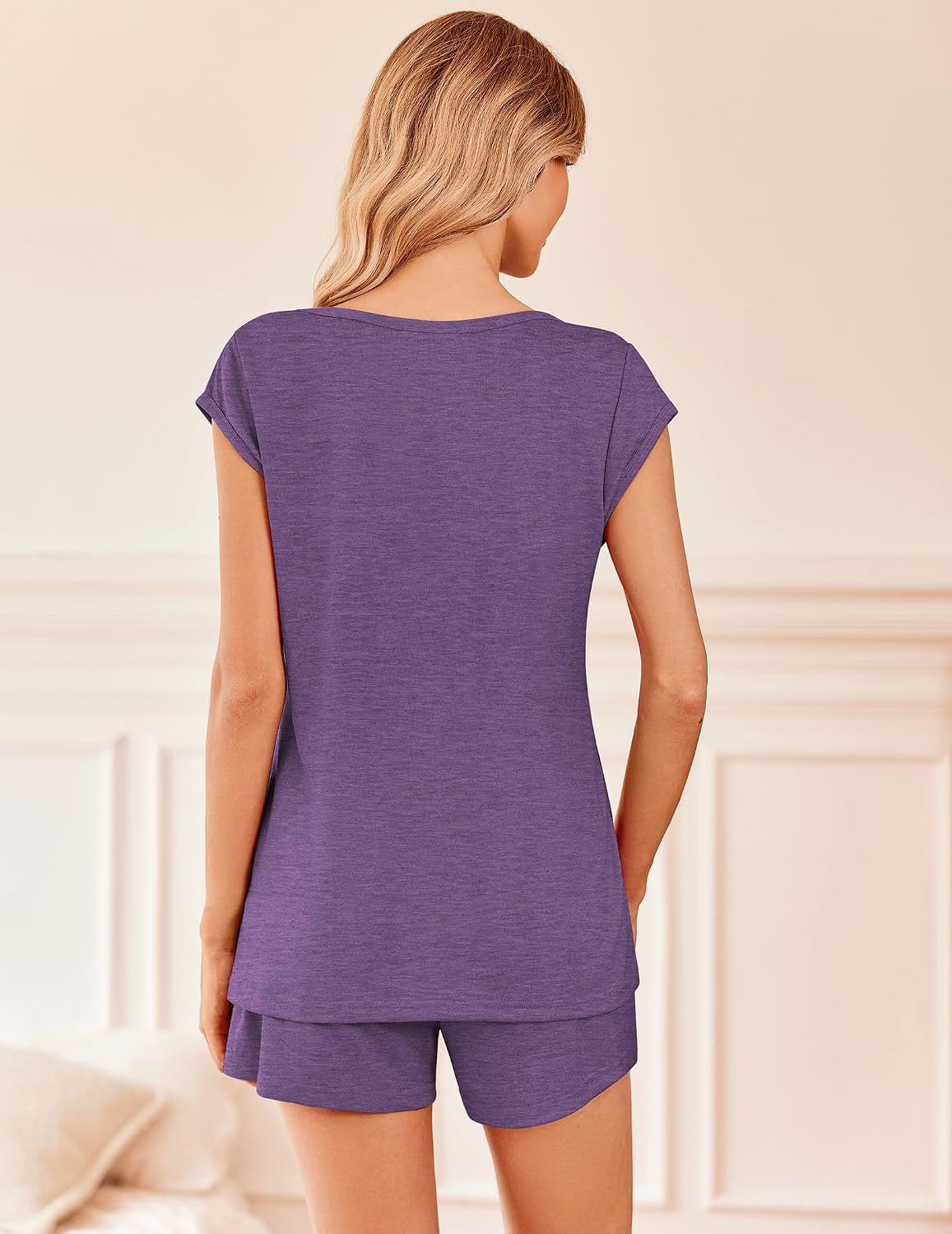 image:imageEkouaer Pajamas for Women 2 Piece Summer Lounge Set Short Sleeve Shorts PjsPurple