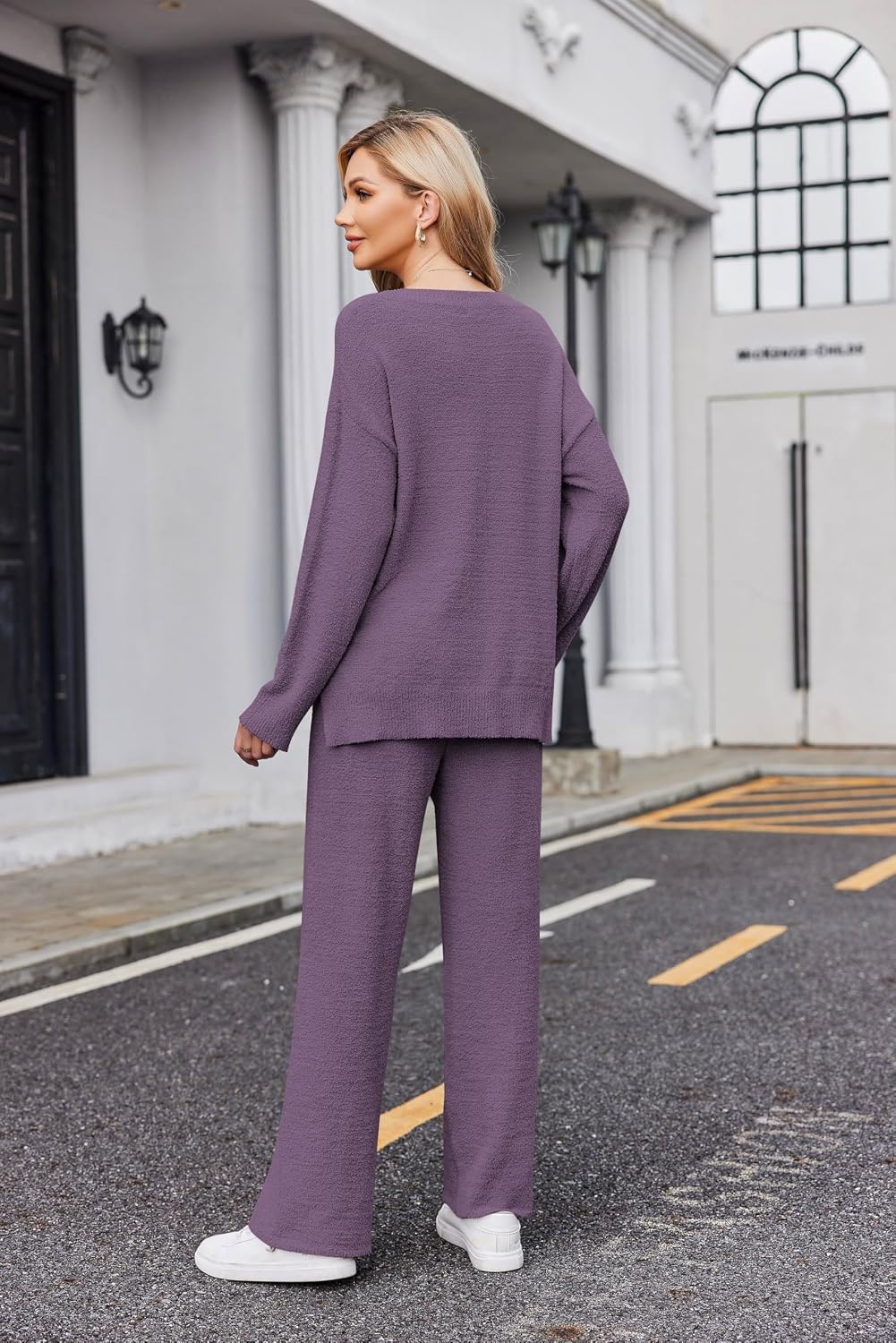 image:imageEkouaer Womens Pajama Sets Fuzzy Fleece Sleepwear Long Sleeve PjsPurple