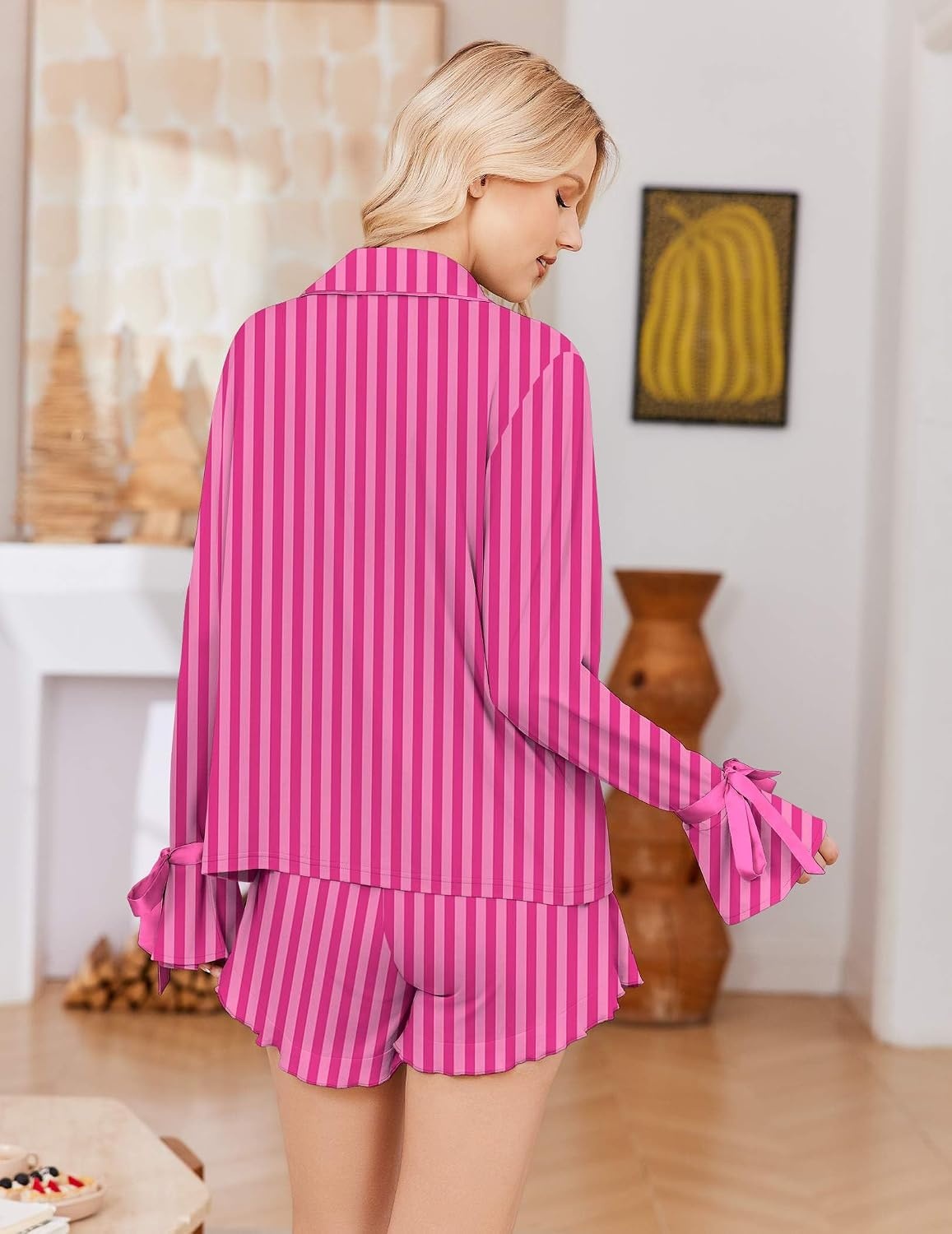 image:imageEkouaer Womens Pajamas Long Sleeve and Shorts Cute Ruffle Pjs Lounge SetStrpie Rose