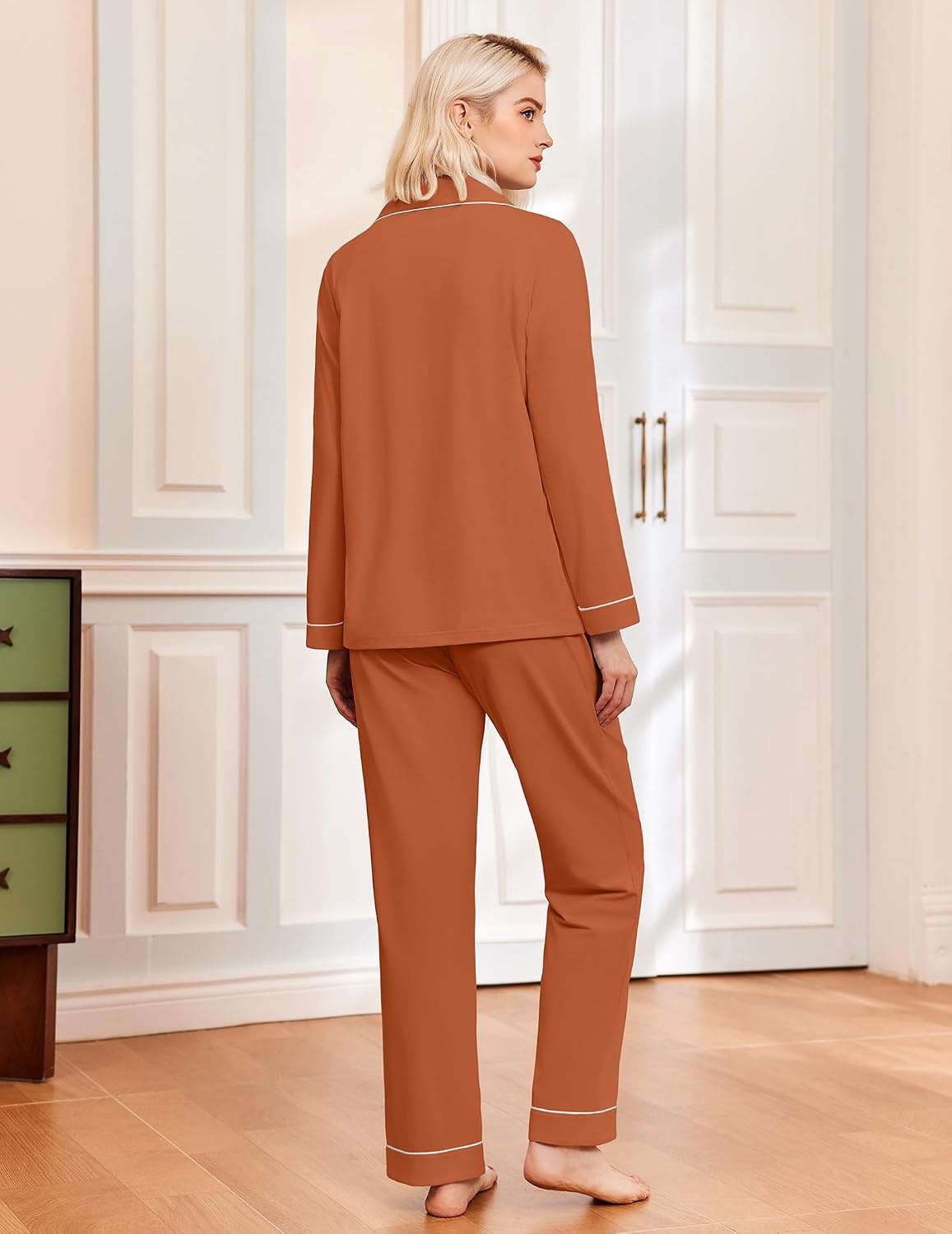 image:imageEkouaer Womens Pajamas Set Classic Sleepwear Long Sleeve Button Up Pjs SetsCaramel