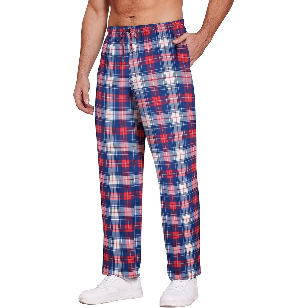 image:imageEkouaer Mens Pajama Pants Plaid Lounge Pants Soft Pj Bottoms with PocketsRed and Blue Plaid