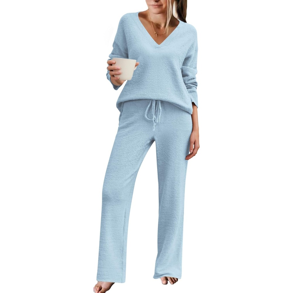 image:imageEkouaer Womens Pajama Sets Fuzzy Fleece Sleepwear Long Sleeve PjsBaby Blue