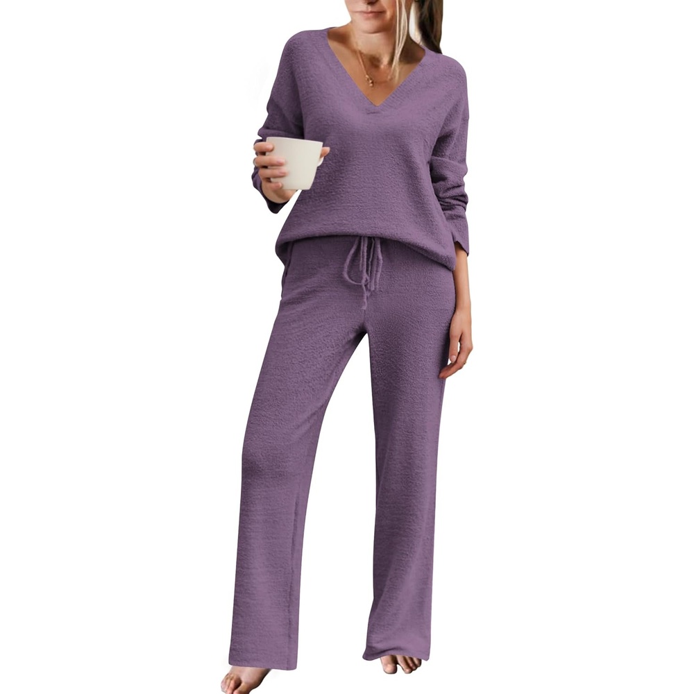 image:imageEkouaer Womens Pajama Sets Fuzzy Fleece Sleepwear Long Sleeve PjsPurple