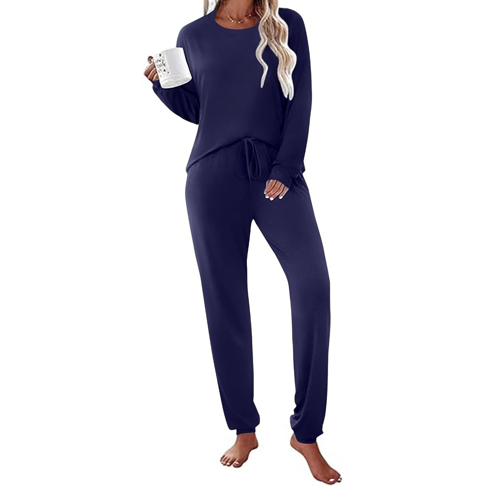 image:imageEkouaer Womens Pajama Sets Long Sleeve Pjs Lounge Sets Joggers with PocketsNavy Blue