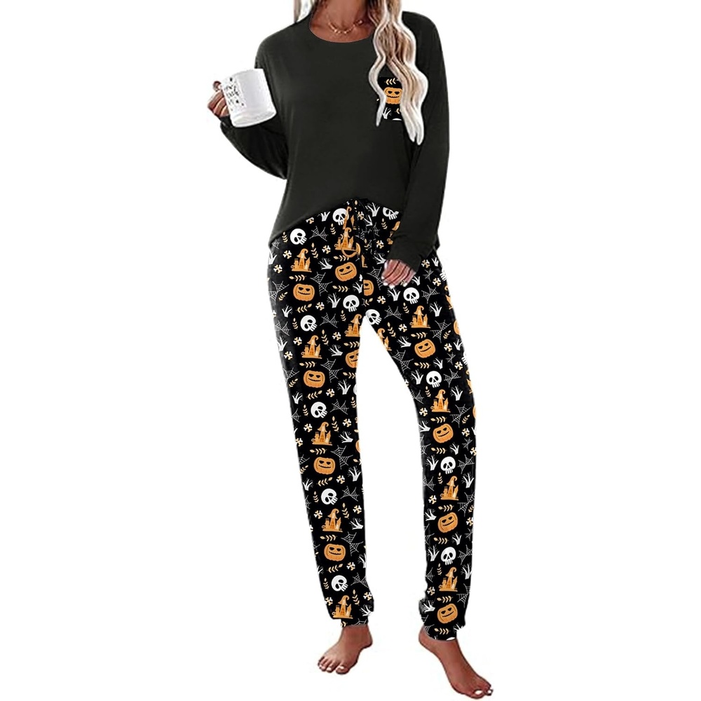image:imageEkouaer Womens Pajama Sets Long Sleeve Pjs Lounge Sets Joggers with PocketsOrange Pumpkin