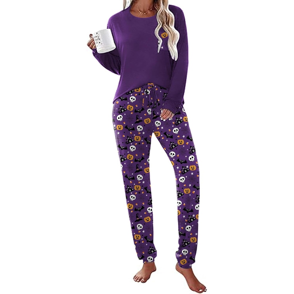 image:imageEkouaer Womens Pajama Sets Long Sleeve Pjs Lounge Sets Joggers with PocketsPurple Pumpkin