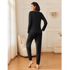 Ekouaer 2 Pack Womens Pajama Sets Long Sleeve Pjs Soft Comfy Lounge Set(Black+dark Gray)